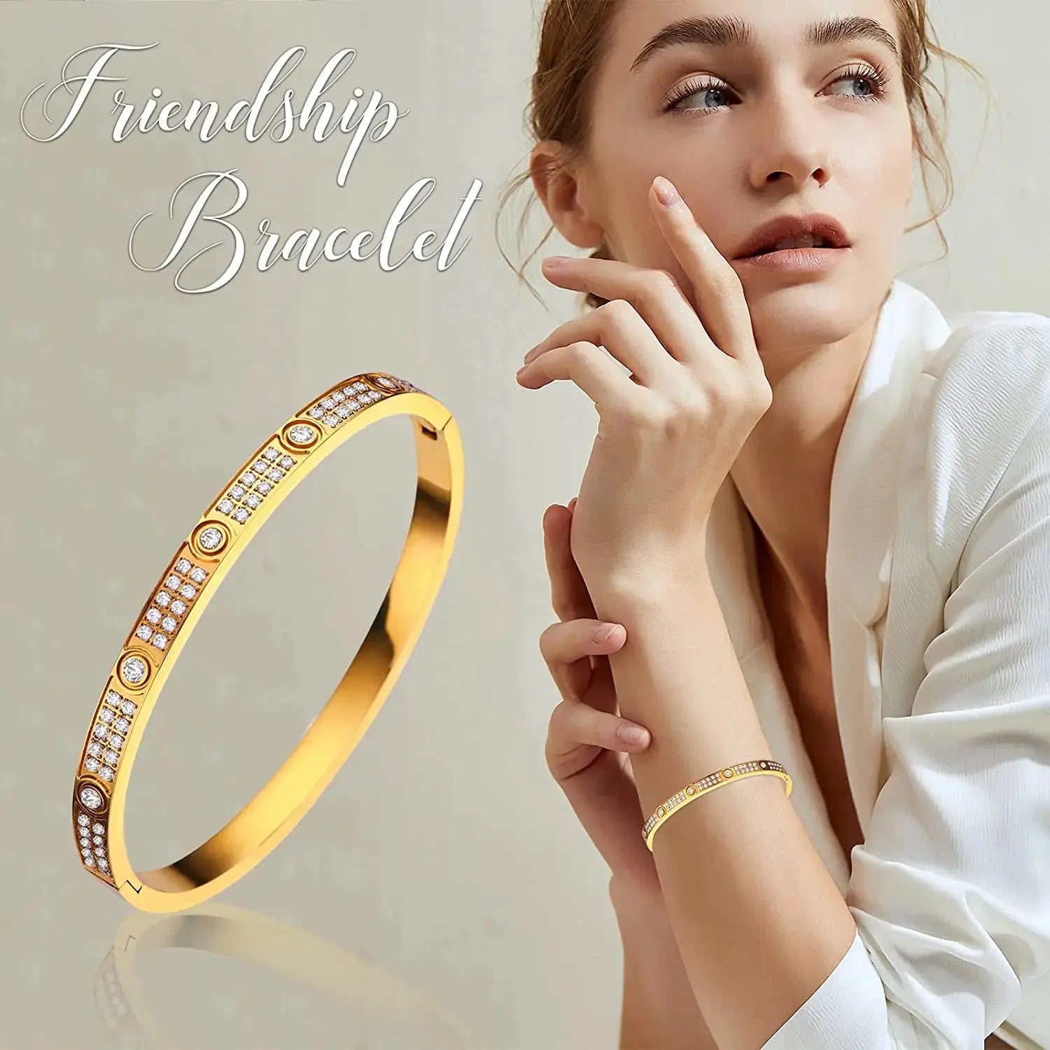 2025 New Design Gold Color Zircon And Cross Nut Nail Bracelet Gold & Bangle For Woman Stainless Steel Screw Brand Jewelry Streetsharks