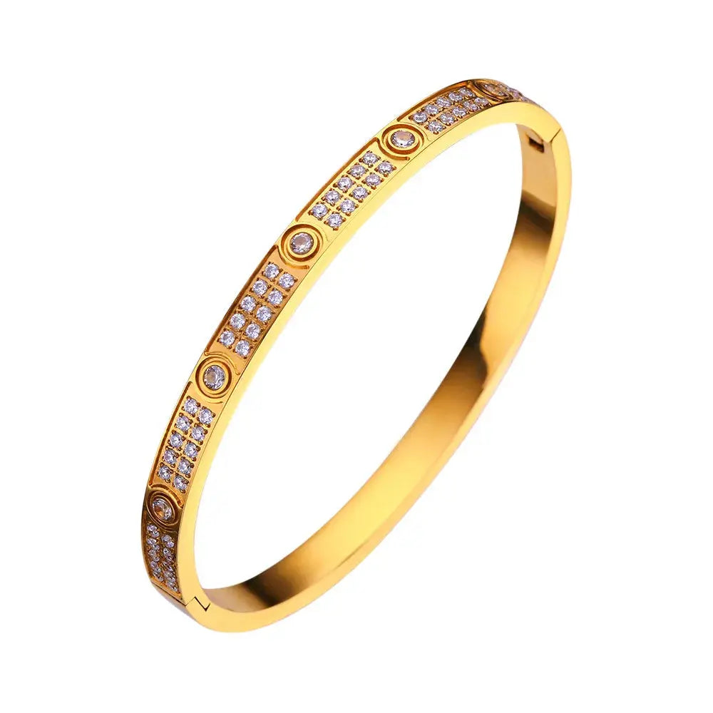 2025 New Design Gold Color Zircon And Cross Nut Nail Bracelet Gold & Bangle For Woman Stainless Steel Screw Brand Jewelry Streetsharks