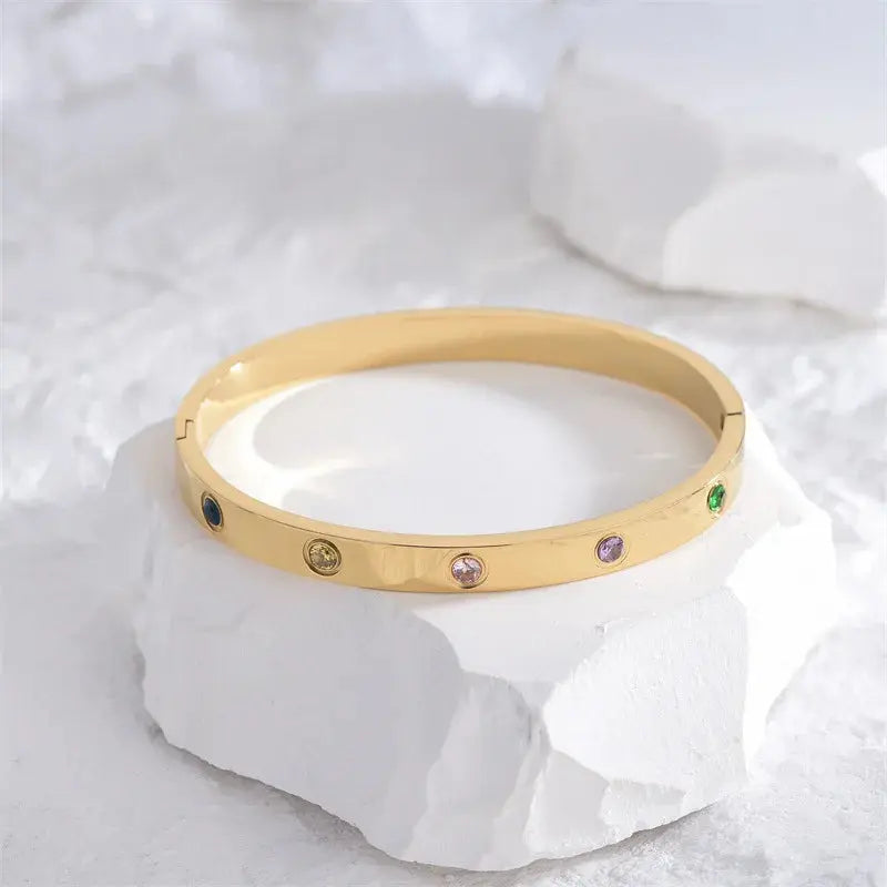 2025 New Design Gold Color Zircon And Cross Nut Nail Bracelet Gold & Bangle For Woman Stainless Steel Screw Brand Jewelry Streetsharks
