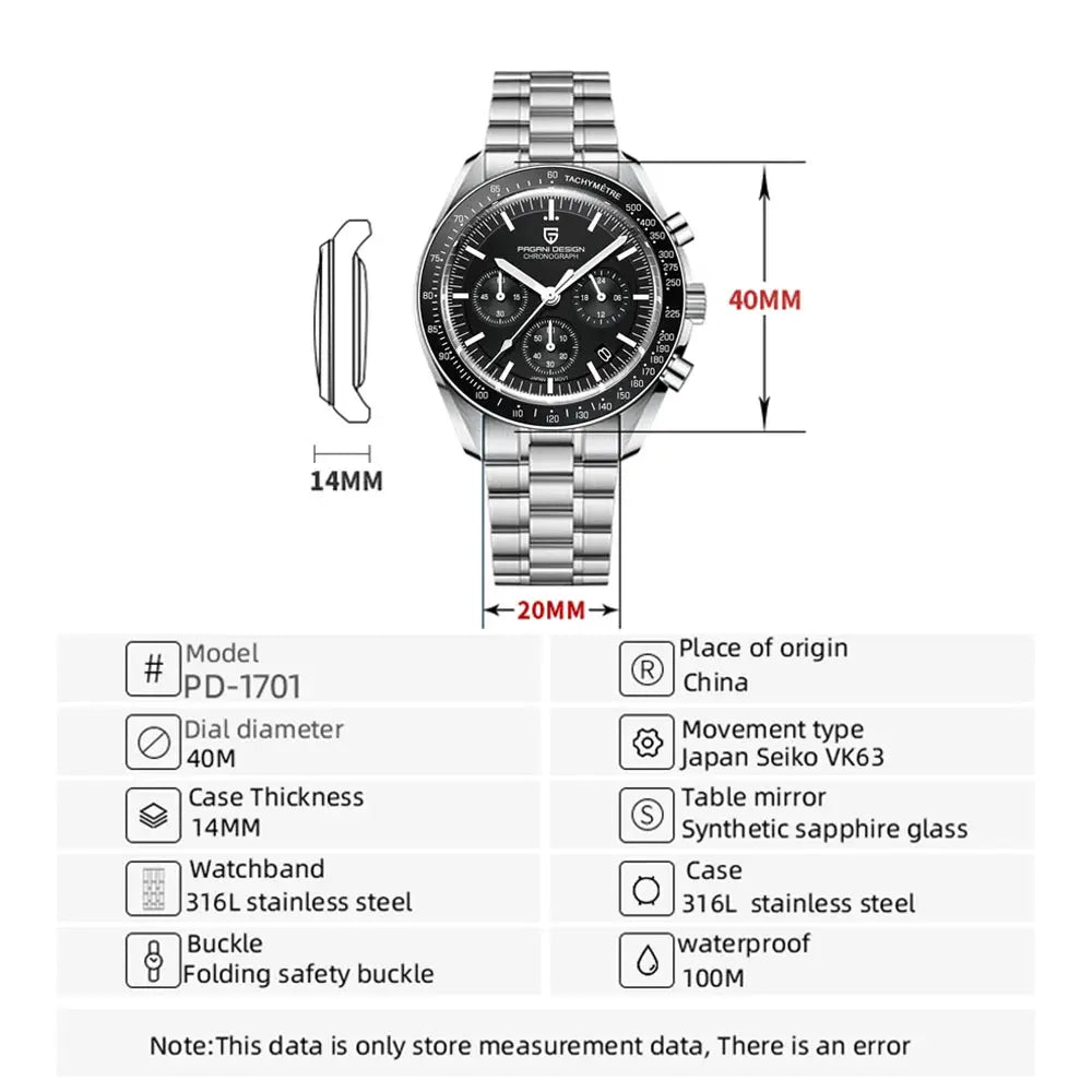 2025 New PAGANI DESIGN Moon Men's Watches Top Luxury Quartz Watch Man VK63 Chronograph Wristwatch AR Sapphire Mirror Waterproof luxecrown.co.uk