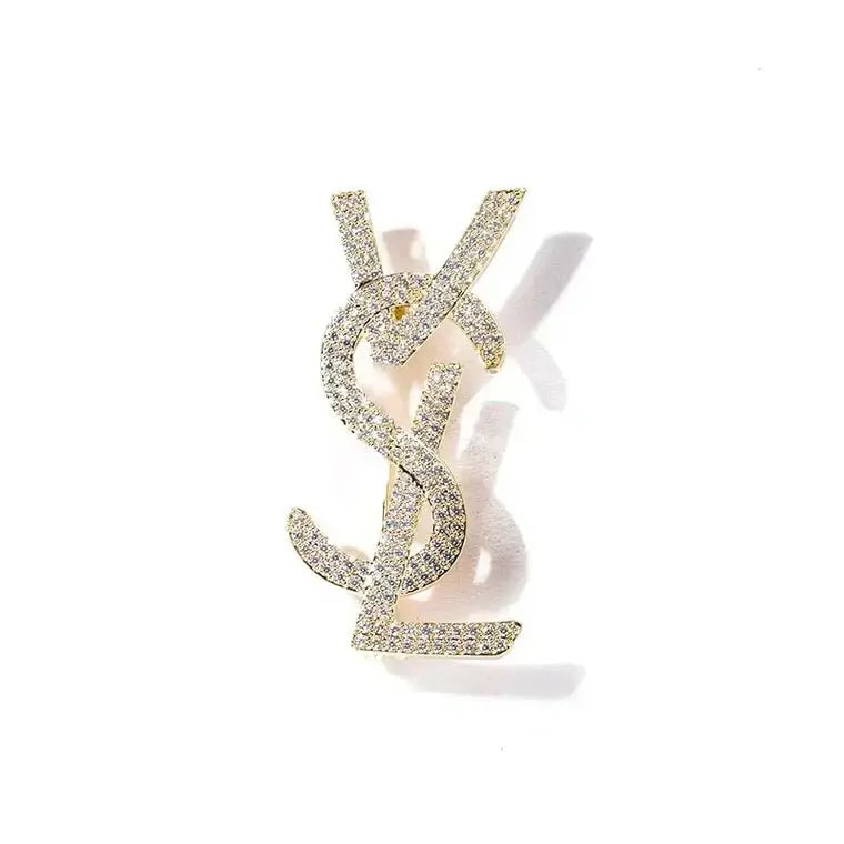 2025 Trendy Design Art Luxurys Letter Rhinestone Chest Brooches Women's Exquisite Chest Flower Pin Overcoat Sweater Accessory Streetsharks