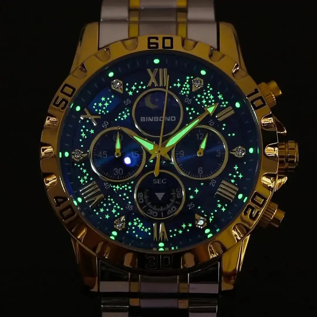 2026 Men Watch Light Luxury Business Steel Belt Moonphase Starry Night Light Waterproof Men's Fashion Quartz Clock Watches Gift luxecrown.co.uk