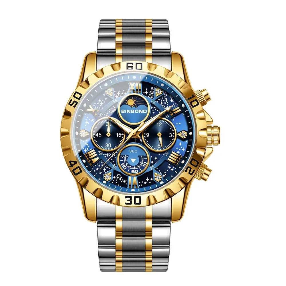 2026 Men Watch Light Luxury Business Steel Belt Moonphase Starry Night Light Waterproof Men's Fashion Quartz Clock Watches Gift luxecrown.co.uk
