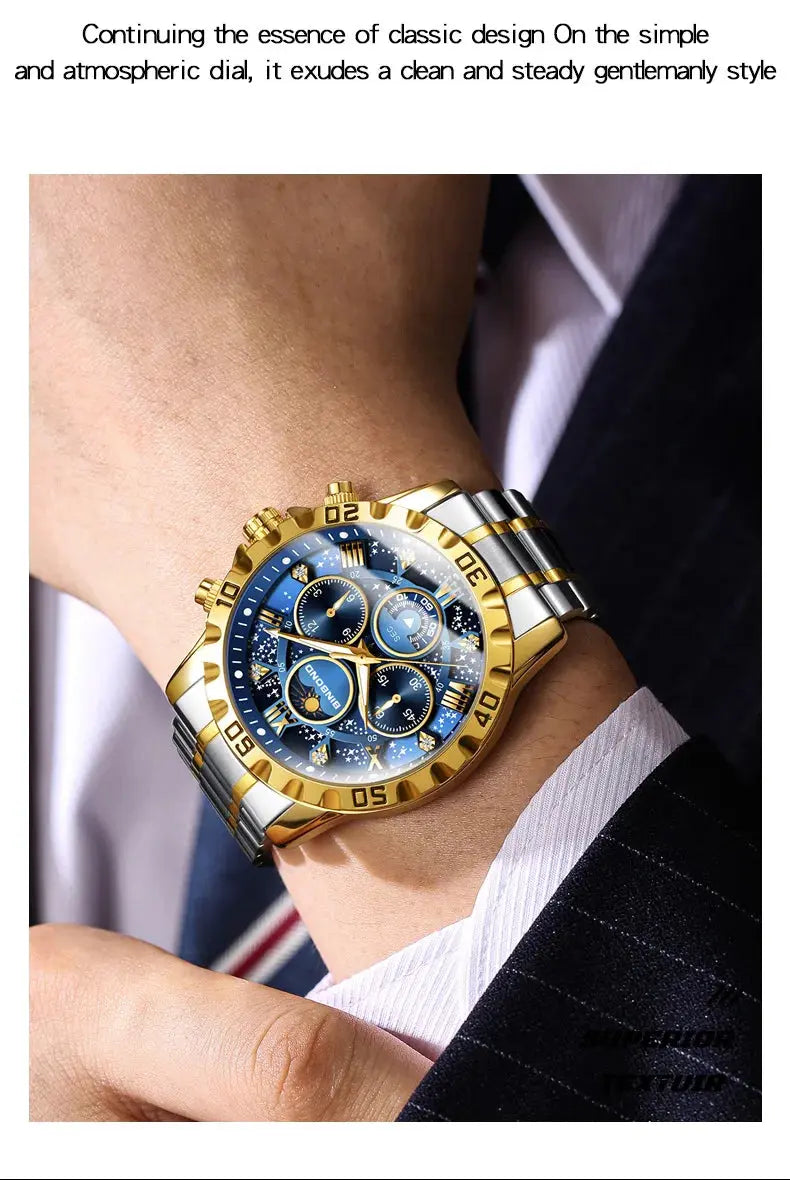 2026 Men Watch Light Luxury Business Steel Belt Moonphase Starry Night Light Waterproof Men's Fashion Quartz Clock Watches Gift luxecrown.co.uk