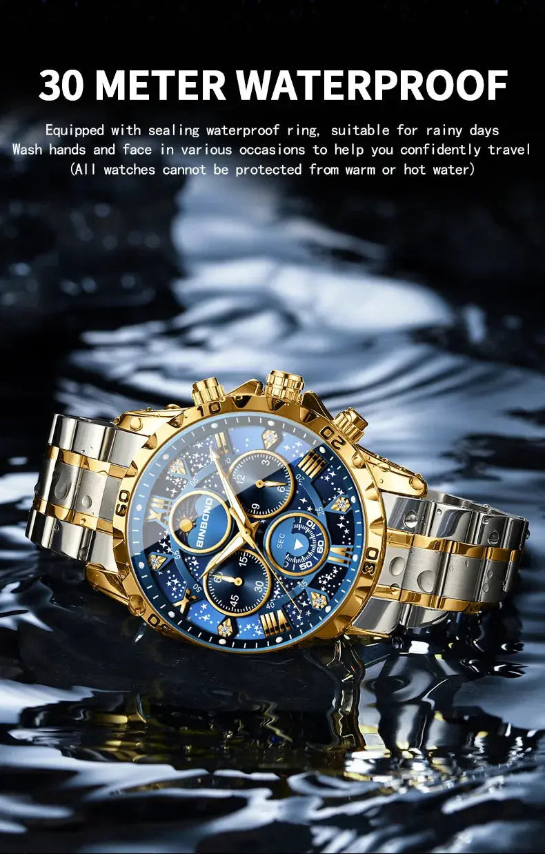 2026 Men Watch Light Luxury Business Steel Belt Moonphase Starry Night Light Waterproof Men's Fashion Quartz Clock Watches Gift luxecrown.co.uk