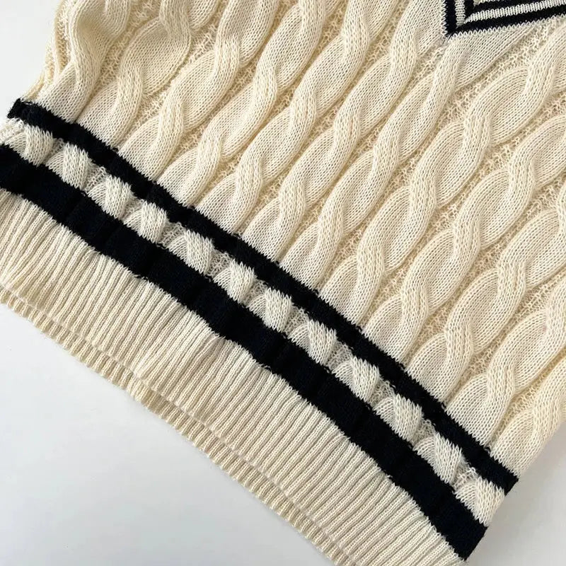 2026 New Autumn Winter Preppy Style Knitwear V-neck Long Sleeve Knitted Sweaters Twist Hit Color Striped Short Pullover Tops luxecrown.co.uk