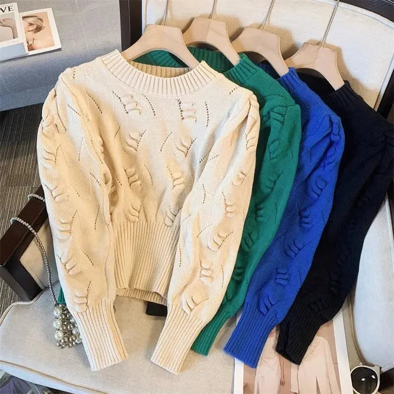 2026 New Autumn Winter Women O-neck Long Sleeve Knitted Sweaters Hollow Out Knitwear Crochet Solid Color Short Pullover Tops luxecrown.co.uk