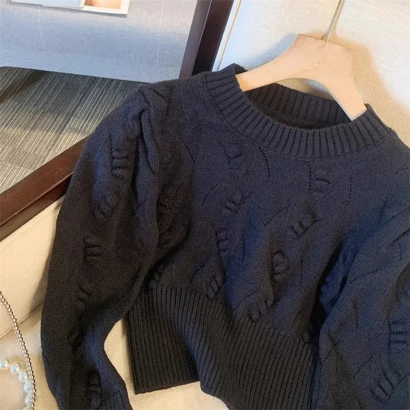 2026 New Autumn Winter Women O-neck Long Sleeve Knitted Sweaters Hollow Out Knitwear Crochet Solid Color Short Pullover Tops luxecrown.co.uk