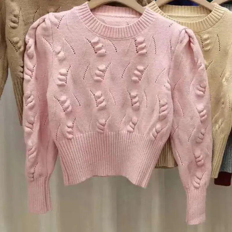 2026 New Autumn Winter Women O-neck Long Sleeve Knitted Sweaters Hollow Out Knitwear Crochet Solid Color Short Pullover Tops luxecrown.co.uk