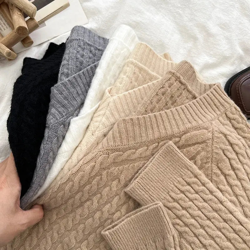 2026 New Autumn Winter Women V-neck Long Sleeve Knitted Sweaters Twist Striped Loose Solid Color Short Pullover Tops luxecrown.co.uk