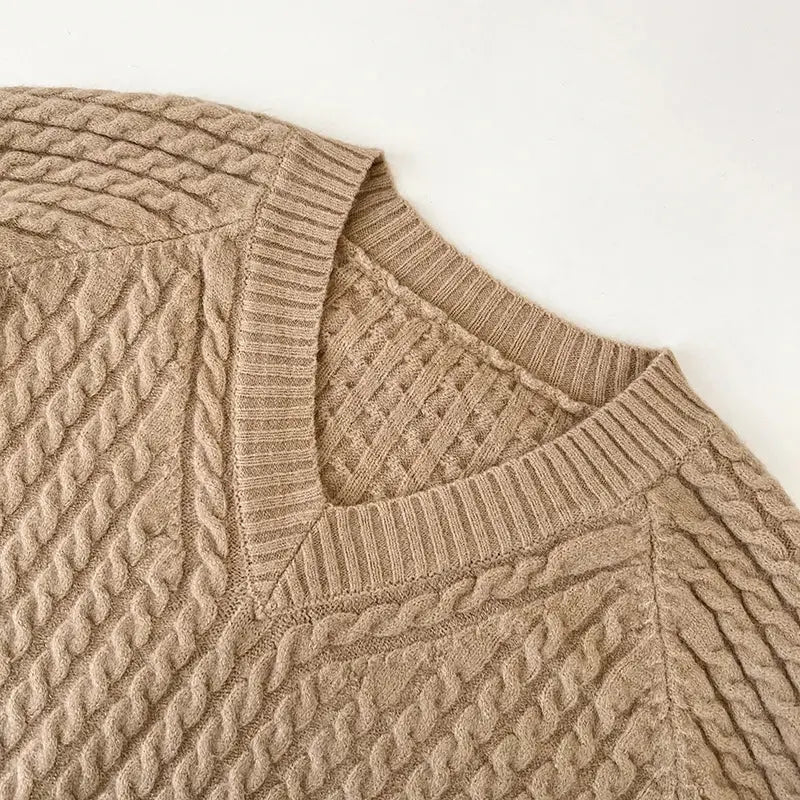 2026 New Autumn Winter Women V-neck Long Sleeve Knitted Sweaters Twist Striped Loose Solid Color Short Pullover Tops luxecrown.co.uk