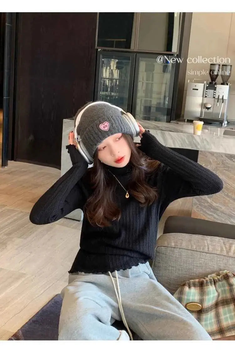 2026 Ruched Turtleneck Women Sweaters Autumn Winter Warm Pullover Slim Tops Knitted Sweater Jumper Soft Pull Female