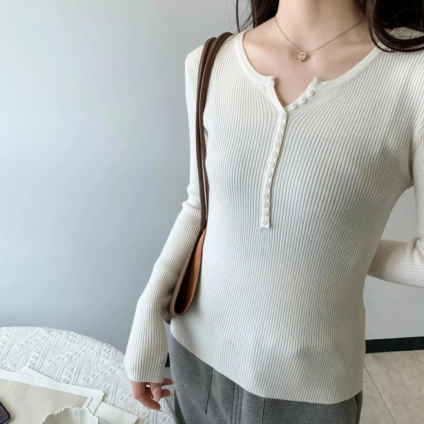 2026 Spring Autumn Basic Sweaters Knitted Women Sweater Button O-neck Pullovers Female Pullover Slim Solid Bold Stripes Tops luxecrown.co.uk