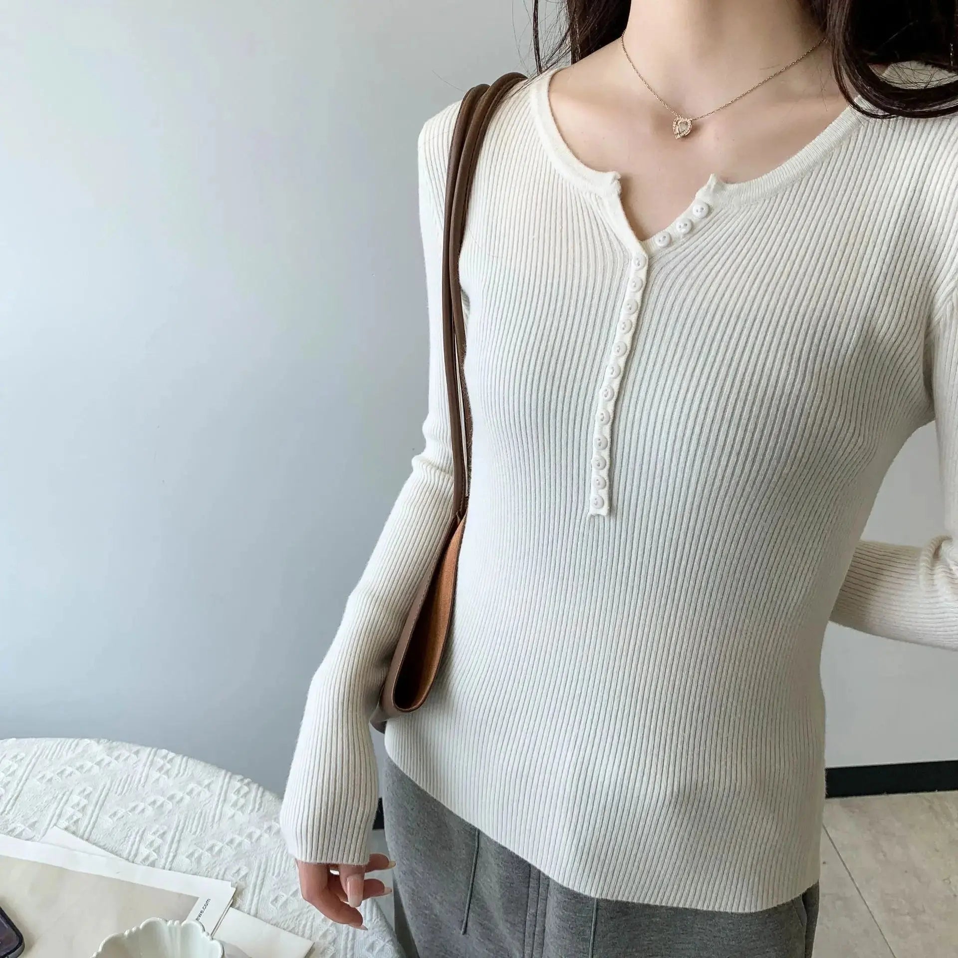 2026 Spring Autumn Basic Sweaters Knitted Women Sweater Button O-neck Pullovers Female Pullover Slim Solid Bold Stripes Tops luxecrown.co.uk