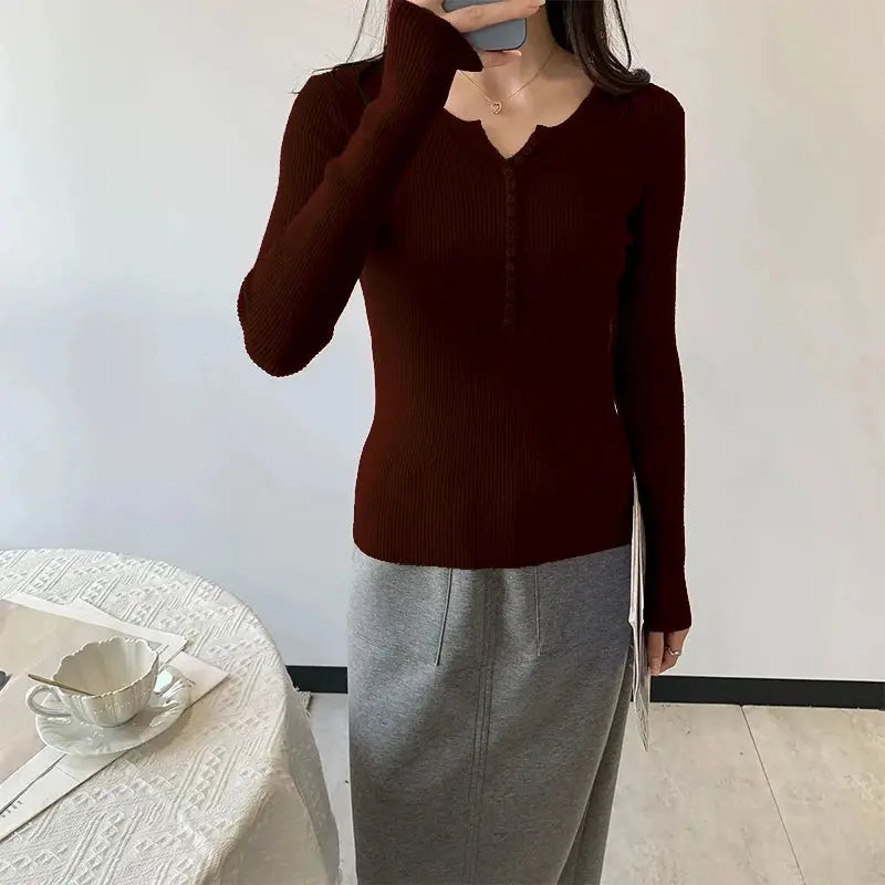 2026 Spring Autumn Basic Sweaters Knitted Women Sweater Button O-neck Pullovers Female Pullover Slim Solid Bold Stripes Tops luxecrown.co.uk