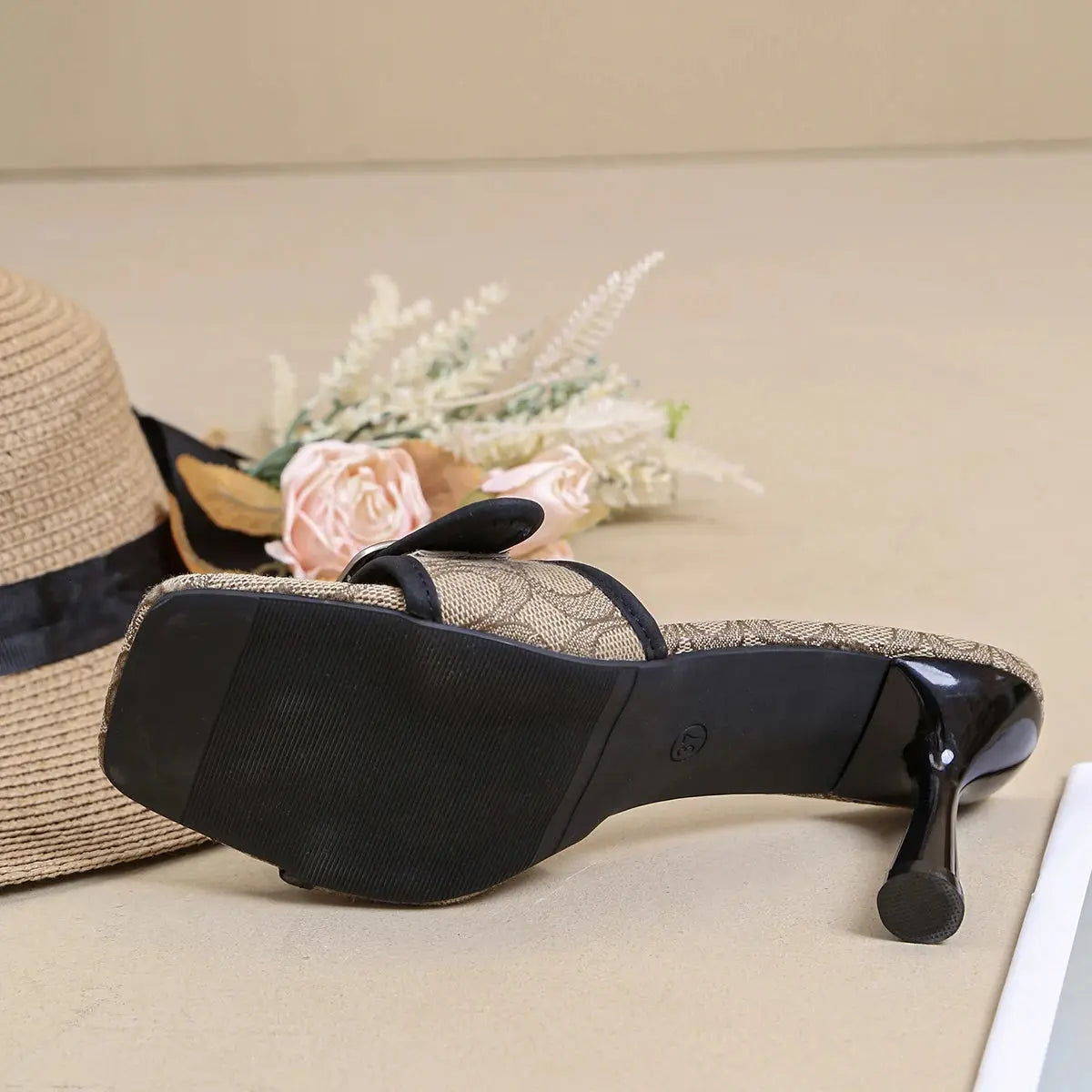 2026 Summer New Plus-Size Classic Printed High-Heeled Slide Sandals luxecrown.co.uk