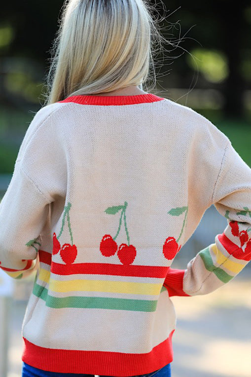 Cherry Retro Stripe Cardigan miss sparkling