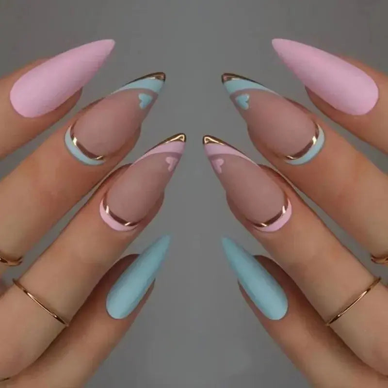 24pcs Light Green Stripe Gradient Wearing Fake Nails Seamless Removable Full Cover Long False Nails Press On Nails With Designs - Streetsharks