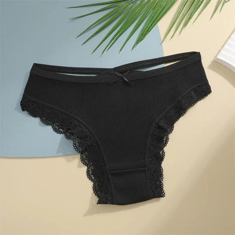 2PCS Cotton Panties for Women Sexy Lace Brazilian Briefs Female Low-Waist Cross Webbing Underpants Stretch Breathable Intimates luxecrown.co.uk