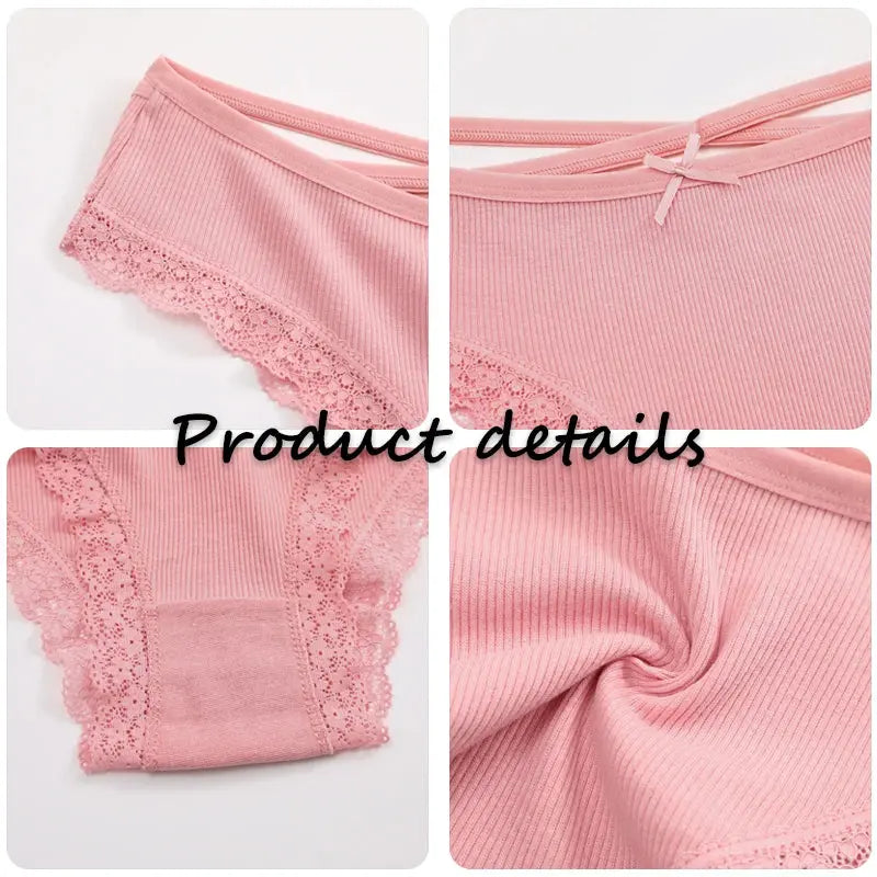 2PCS Cotton Panties for Women Sexy Lace Brazilian Briefs Female Low-Waist Cross Webbing Underpants Stretch Breathable Intimates luxecrown.co.uk