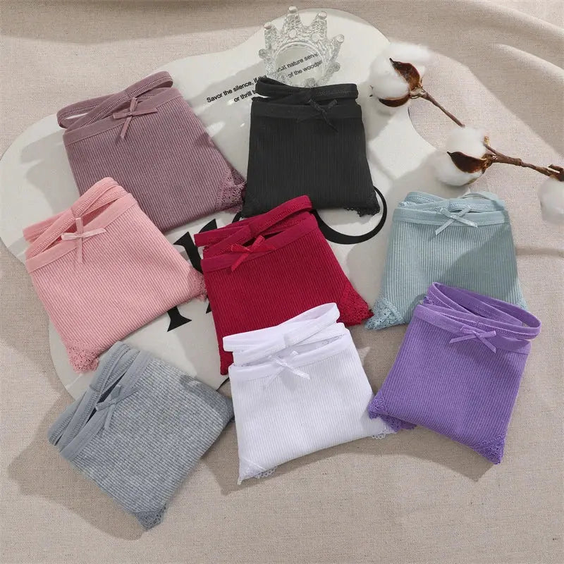 2PCS Cotton Panties for Women Sexy Lace Brazilian Briefs Female Low-Waist Cross Webbing Underpants Stretch Breathable Intimates luxecrown.co.uk