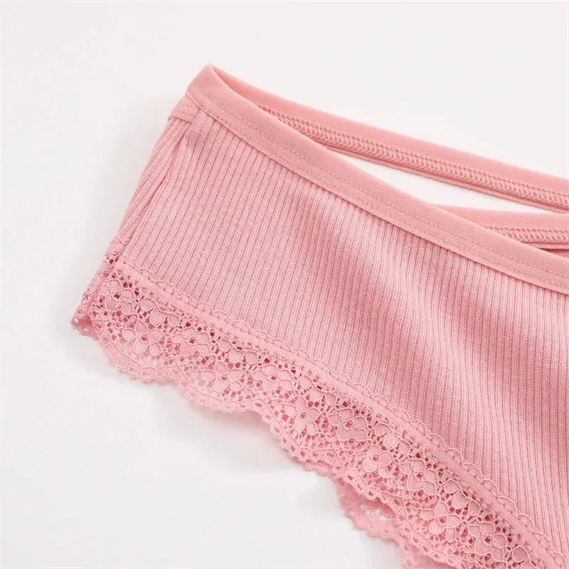 2PCS Cotton Panties for Women Sexy Lace Brazilian Briefs Female Low-Waist Cross Webbing Underpants Stretch Breathable Intimates luxecrown.co.uk