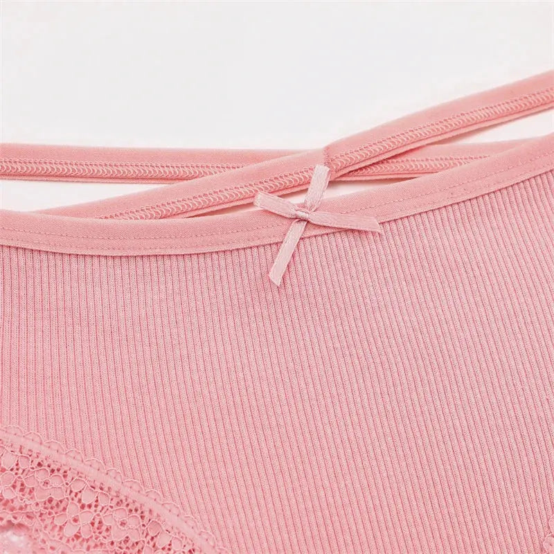 2PCS Cotton Panties for Women Sexy Lace Brazilian Briefs Female Low-Waist Cross Webbing Underpants Stretch Breathable Intimates luxecrown.co.uk