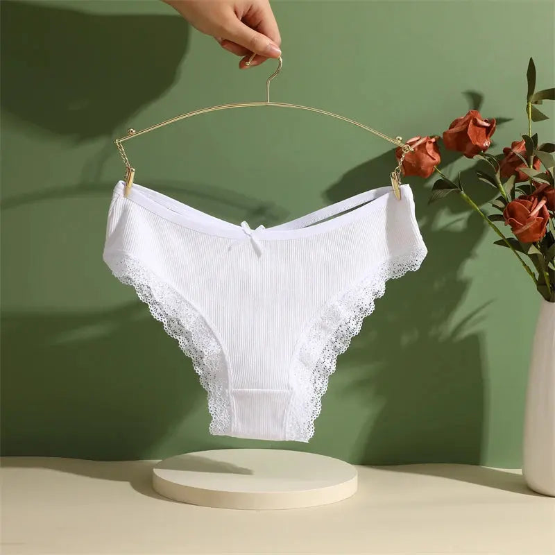 2PCS Cotton Panties for Women Sexy Lace Brazilian Briefs Female Low-Waist Cross Webbing Underpants Stretch Breathable Intimates luxecrown.co.uk