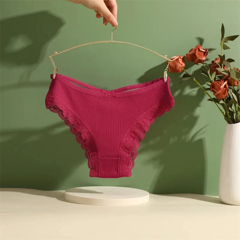 2PCS Cotton Panties for Women Sexy Lace Brazilian Briefs Female Low-Waist Cross Webbing Underpants Stretch Breathable Intimates luxecrown.co.uk