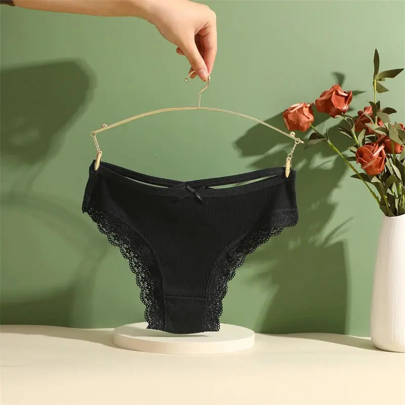 2PCS Cotton Panties for Women Sexy Lace Brazilian Briefs Female Low-Waist Cross Webbing Underpants Stretch Breathable Intimates luxecrown.co.uk