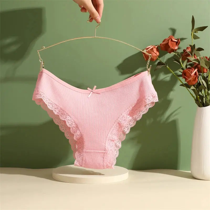 2PCS Cotton Panties for Women Sexy Lace Brazilian Briefs Female Low-Waist Cross Webbing Underpants Stretch Breathable Intimates luxecrown.co.uk