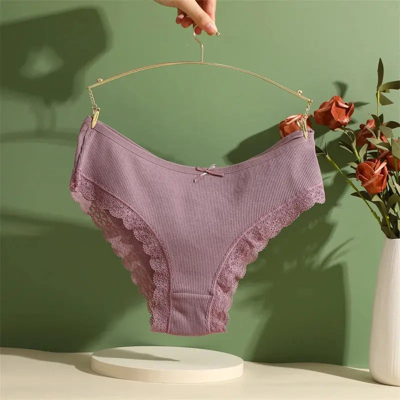 2PCS Cotton Panties for Women Sexy Lace Brazilian Briefs Female Low-Waist Cross Webbing Underpants Stretch Breathable Intimates luxecrown.co.uk