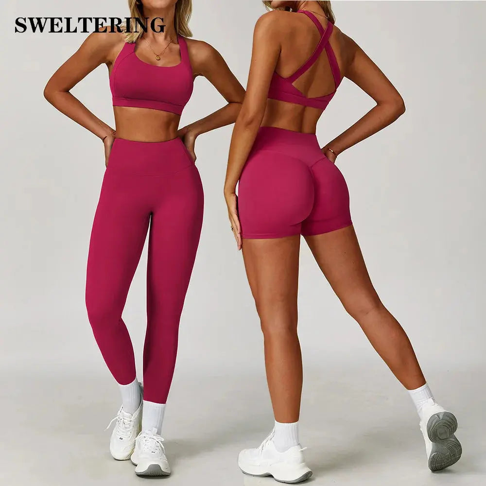 2PCS Fitness Suit Women's Tracksuit Yoga Sets Sportswear Workout Clothes Sports Bra High Waist Leggings Gym Clothing Sports Suit luxecrown.co.uk