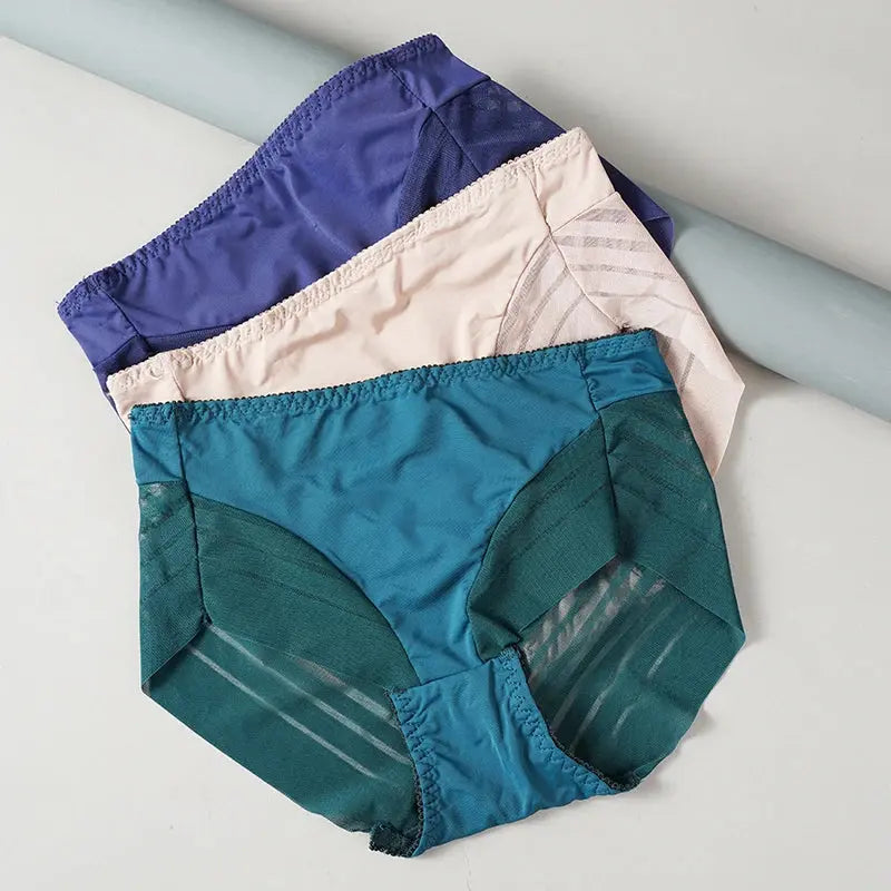 2PCS High Waist Briefs Women Seamless Panties Transparent Mesh High Elastic Tummy Control Underwear Female Lingere Underpant Streetsharks