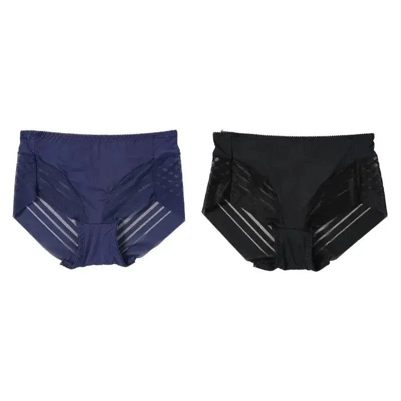 2PCS High Waist Briefs Women Seamless Panties Transparent Mesh High Elastic Tummy Control Underwear Female Lingere Underpant Streetsharks