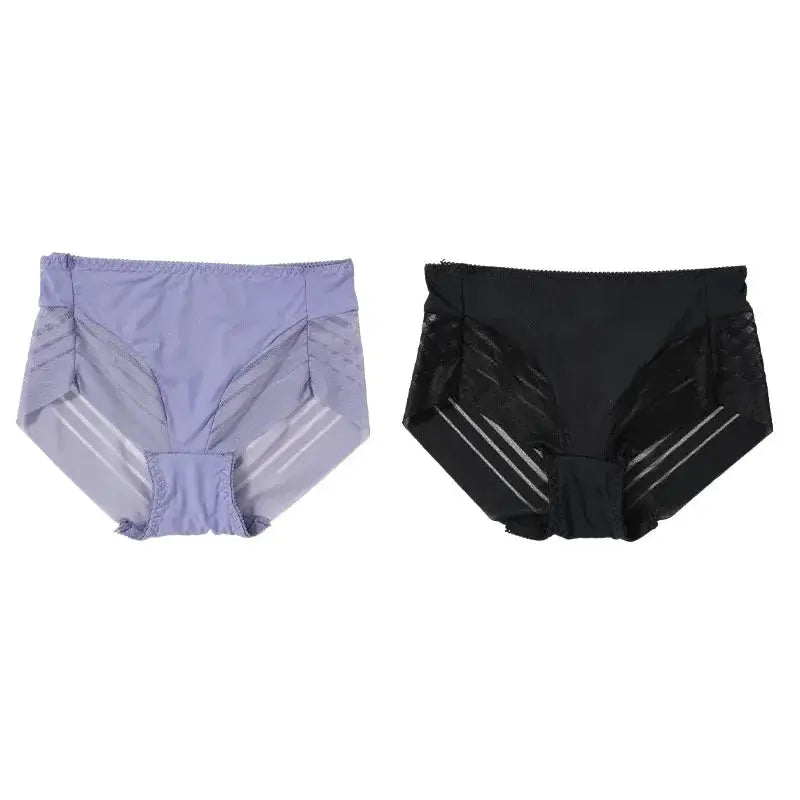 2PCS High Waist Briefs Women Seamless Panties Transparent Mesh High Elastic Tummy Control Underwear Female Lingere Underpant Streetsharks