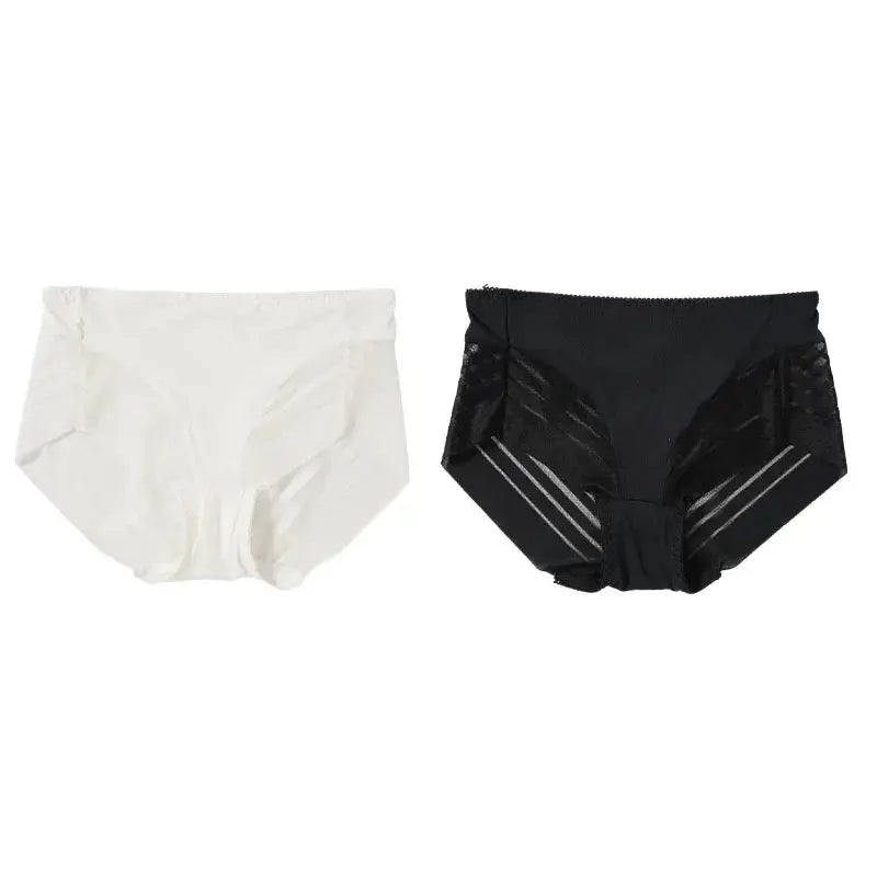 2PCS High Waist Briefs Women Seamless Panties Transparent Mesh High Elastic Tummy Control Underwear Female Lingere Underpant Streetsharks
