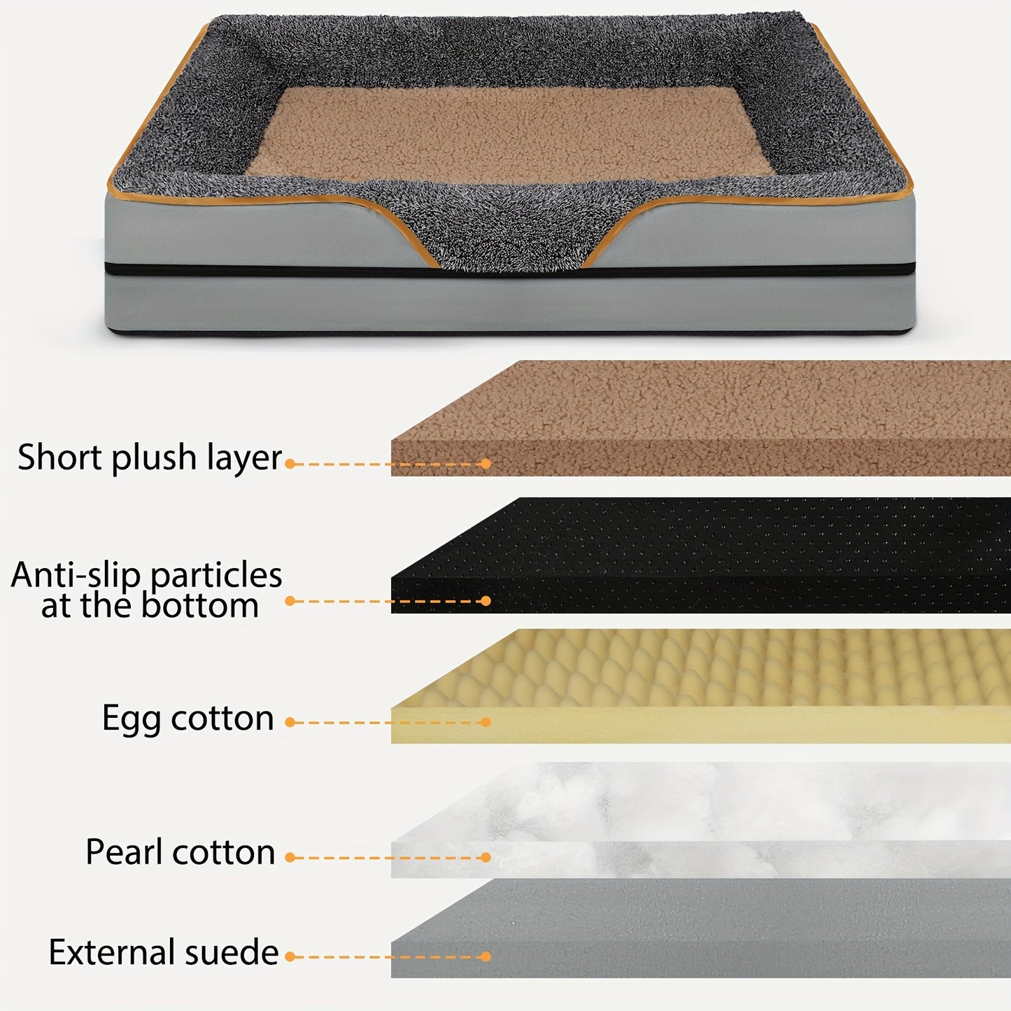 Memory Foam Orthopedic Dog Bed Mat with Waterproof, Breathable cover - Rectangle Pet Bed with Non-Skid Bottom and Cotton Fill, for Large Dogs - Removable, Washable, with Plush Top Layer DT Streetsharks
