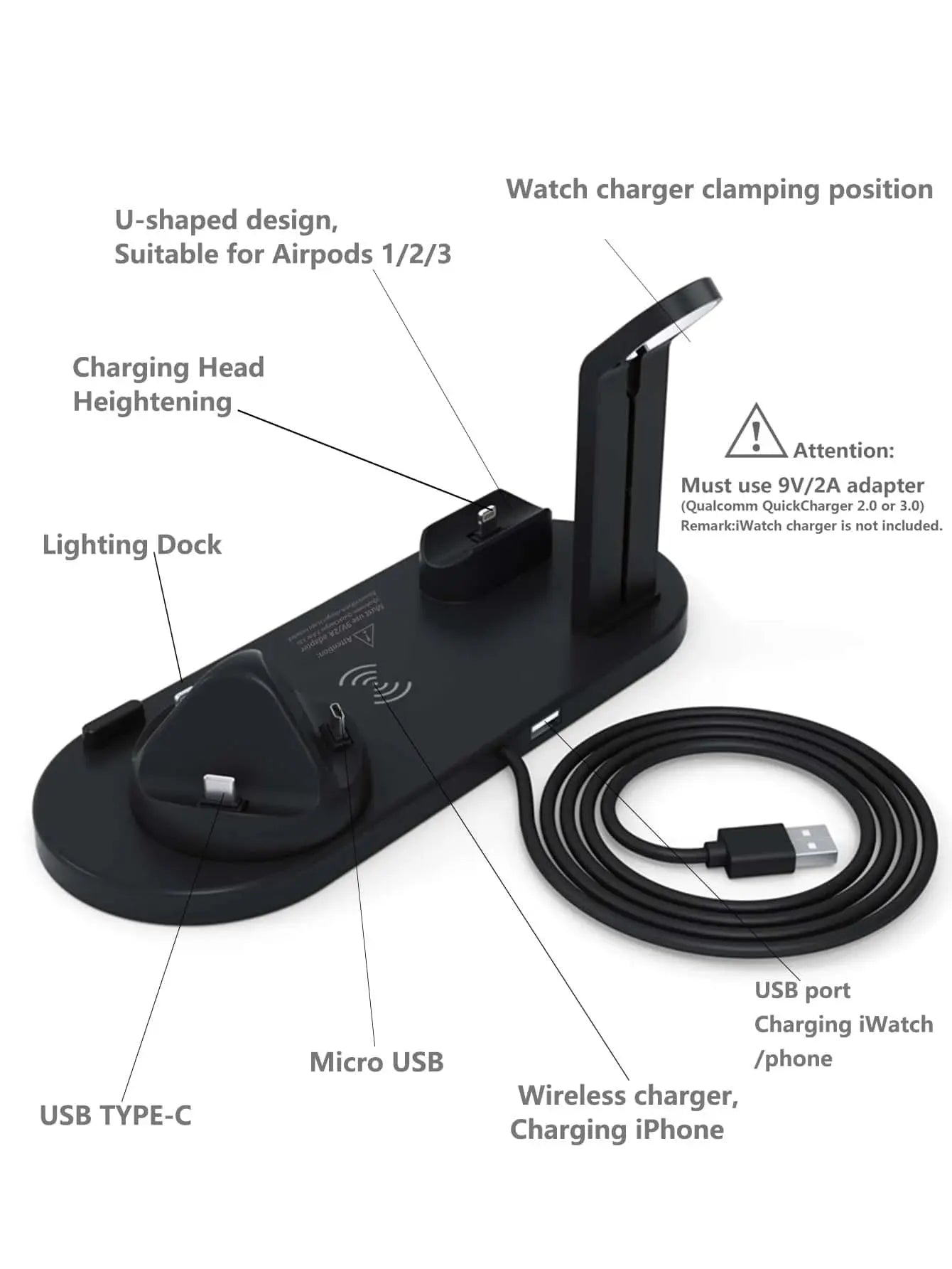 30W 6 in 1 Wireless Charger Stand Pad For iPhone 15 14 13 12 X Apple Watch Fast Charging Dock Station for Airpods Pro iWatch 7 Streetsharks