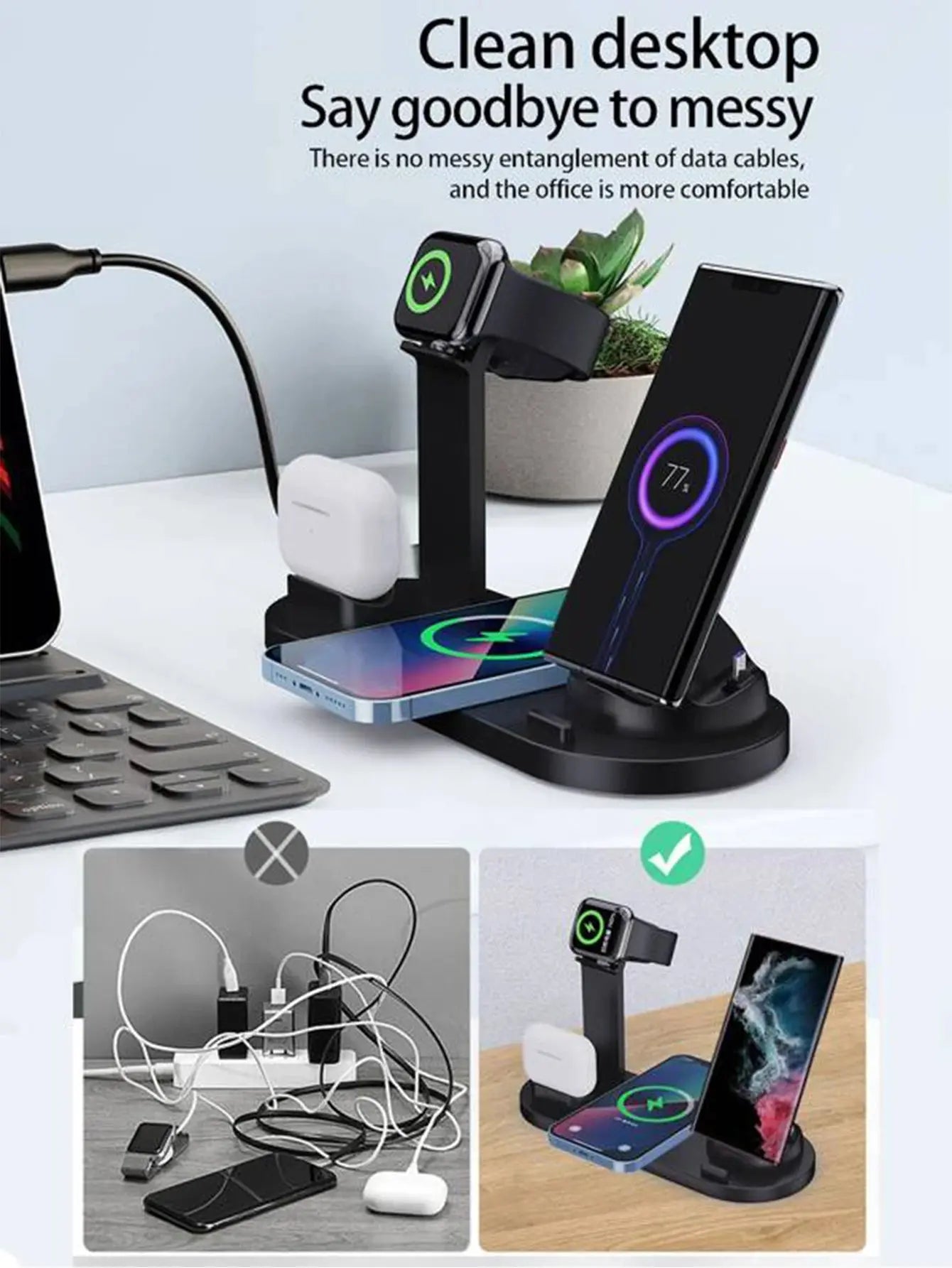 30W 6 in 1 Wireless Charger Stand Pad For iPhone 15 14 13 12 X Apple Watch Fast Charging Dock Station for Airpods Pro iWatch 7 Streetsharks