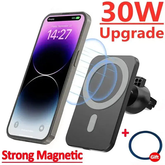 30W Magnetic Car Wireless Charger For iPhone 15 14 13 12 Pro Max Mini Macsafe Car Phone Holder Stand Mount Fast Charging Station luxecrown.co.uk