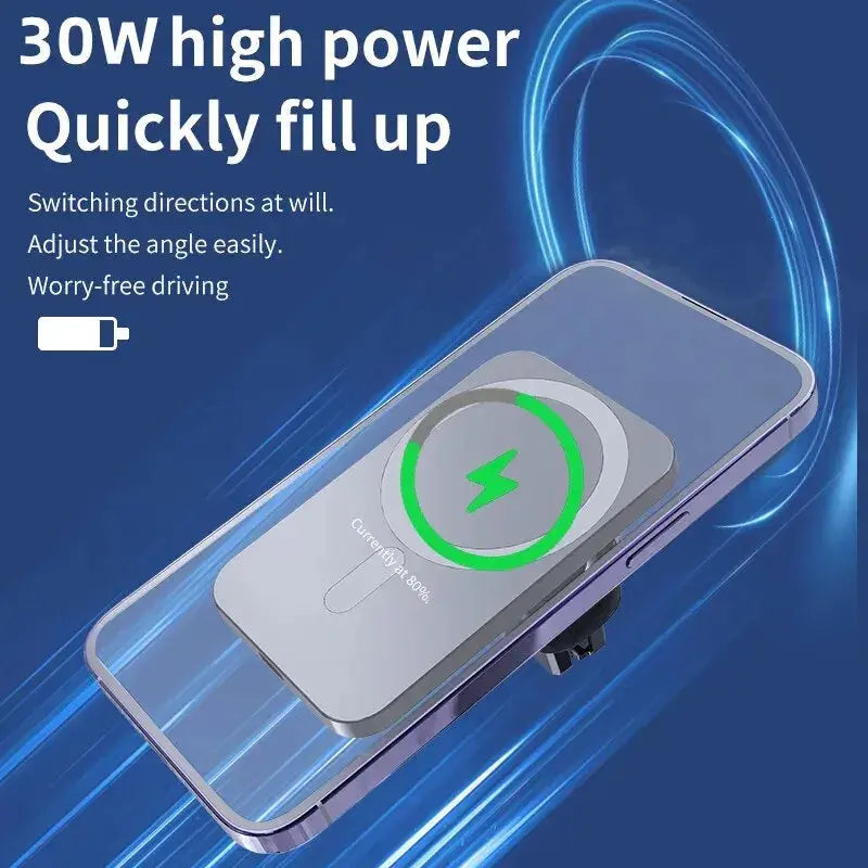 30W Magnetic Car Wireless Charger For iPhone 15 14 13 12 Pro Max Mini Macsafe Car Phone Holder Stand Mount Fast Charging Station luxecrown.co.uk