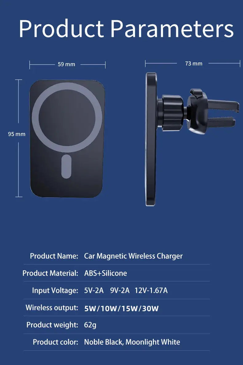 30W Magnetic Car Wireless Charger For iPhone 15 14 13 12 Pro Max Mini Macsafe Car Phone Holder Stand Mount Fast Charging Station luxecrown.co.uk