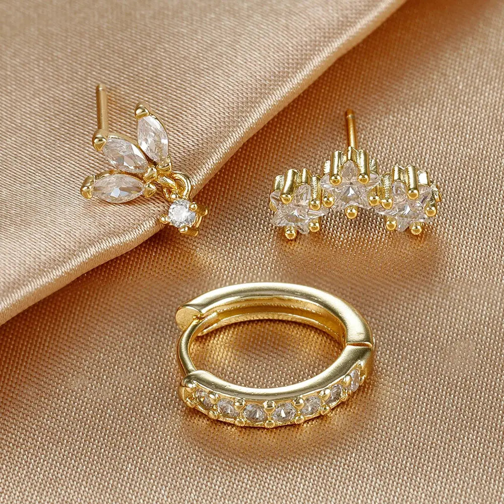3PCS Luxury Star Pendant Piercing Earrings Set For Women Stainless Steel Zircon Punk Ear Studs Earring Lady Jewelry aretes Streetsharks