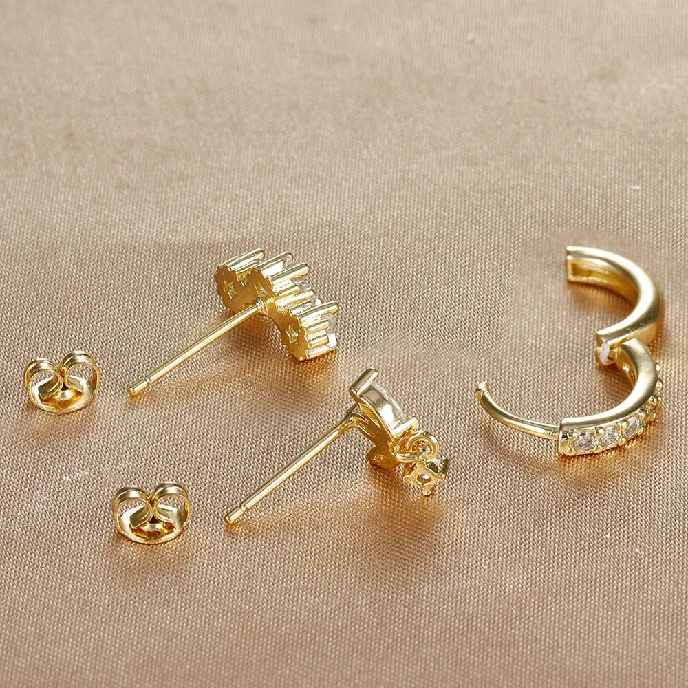 3PCS Luxury Star Pendant Piercing Earrings Set For Women Stainless Steel Zircon Punk Ear Studs Earring Lady Jewelry aretes Streetsharks