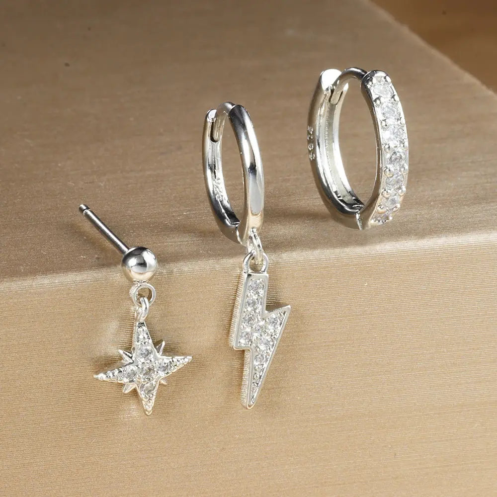 3PCS Luxury Star Pendant Piercing Earrings Set For Women Stainless Steel Zircon Punk Ear Studs Earring Lady Jewelry aretes Streetsharks