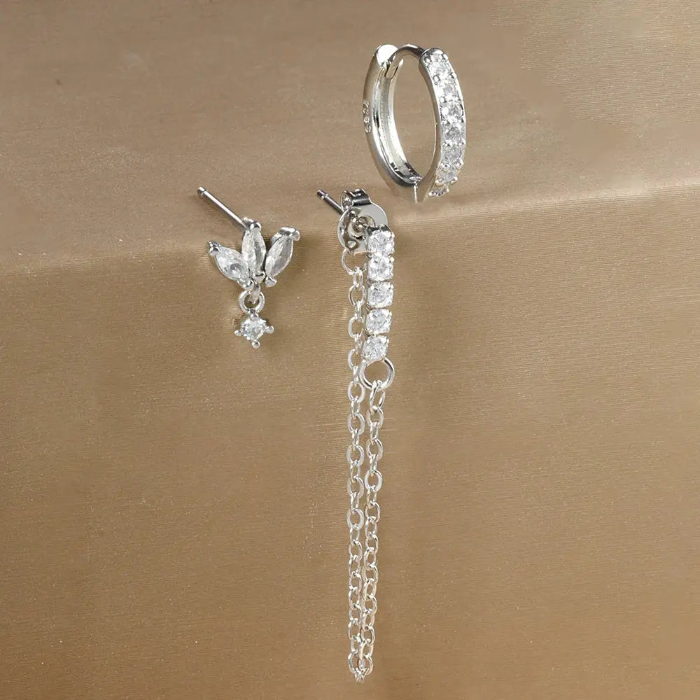 3PCS Luxury Star Pendant Piercing Earrings Set For Women Stainless Steel Zircon Punk Ear Studs Earring Lady Jewelry aretes Streetsharks