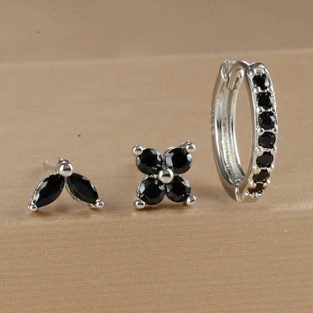 3PCS Stainless Steel Gold Color Circle Hoop Earrings Set for Women Simple Zircon Flower Stud Earring Cartilage Piercing Jewelry Streetsharks