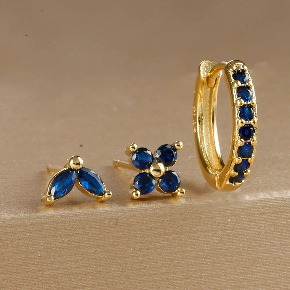 3PCS Stainless Steel Gold Color Circle Hoop Earrings Set for Women Simple Zircon Flower Stud Earring Cartilage Piercing Jewelry Streetsharks
