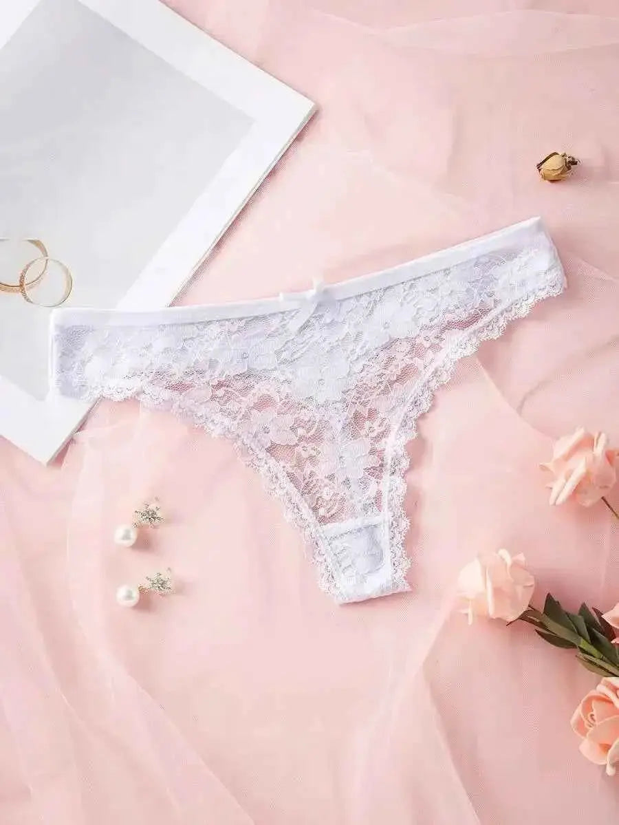 3Pcs Sexy Lace Women Thongs Transparent Women Panties Sexy Underwear Solid Floral G-String Size XS-XL Female Underpants Lingerie